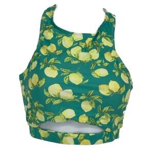 Tankini Cut Out Top with Lemon Print in Green and Yellow Size Medium